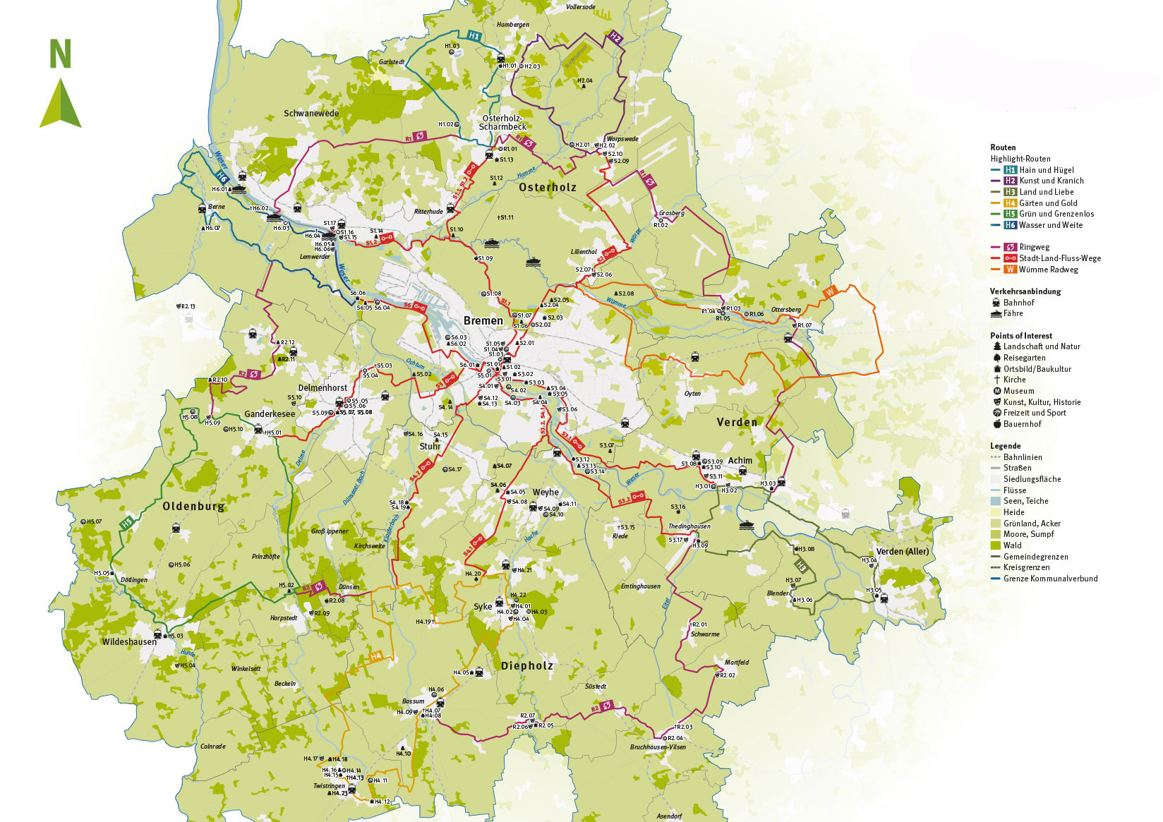 Radkarte GrünerRing Bremen Niedersachsen