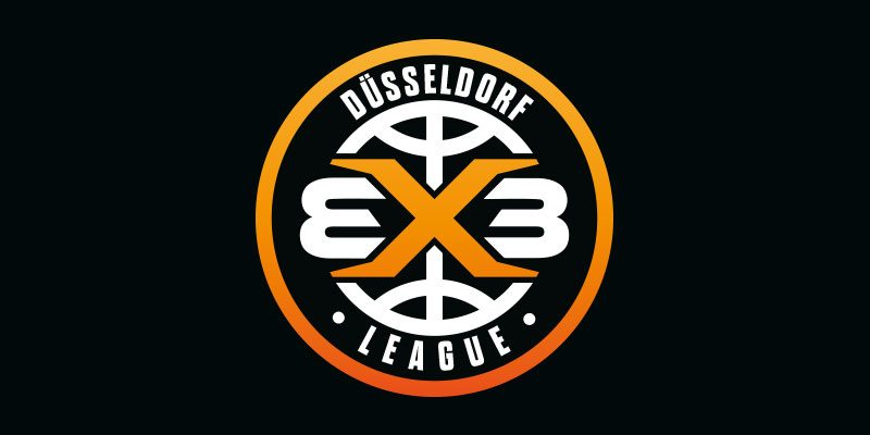 Projektvorschau: Logo von 3x3 Düsseldorf League auf schwarzem Hintergrund in einem orangefarbenen Kreis