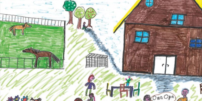 Projektvorschau: eine Zeichnung eines Mehrgenerationshof, verlinkt zur Detailseite.